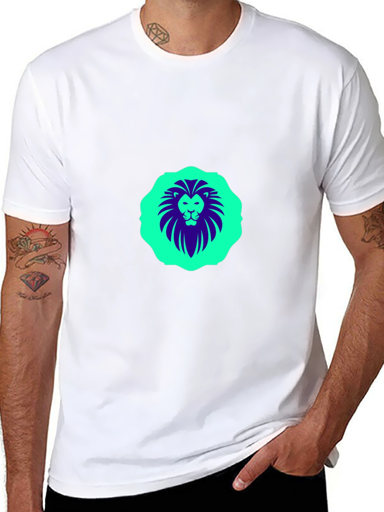 Lion Graphic Print Black Crew Neck T-Shirt