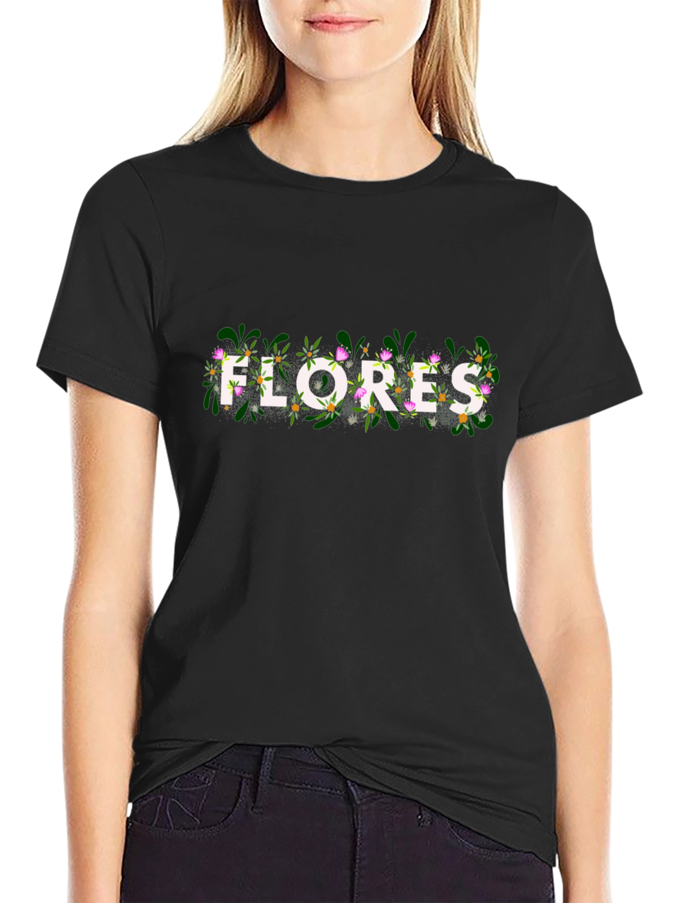 Floral Flores Graphic Black T-Shirt