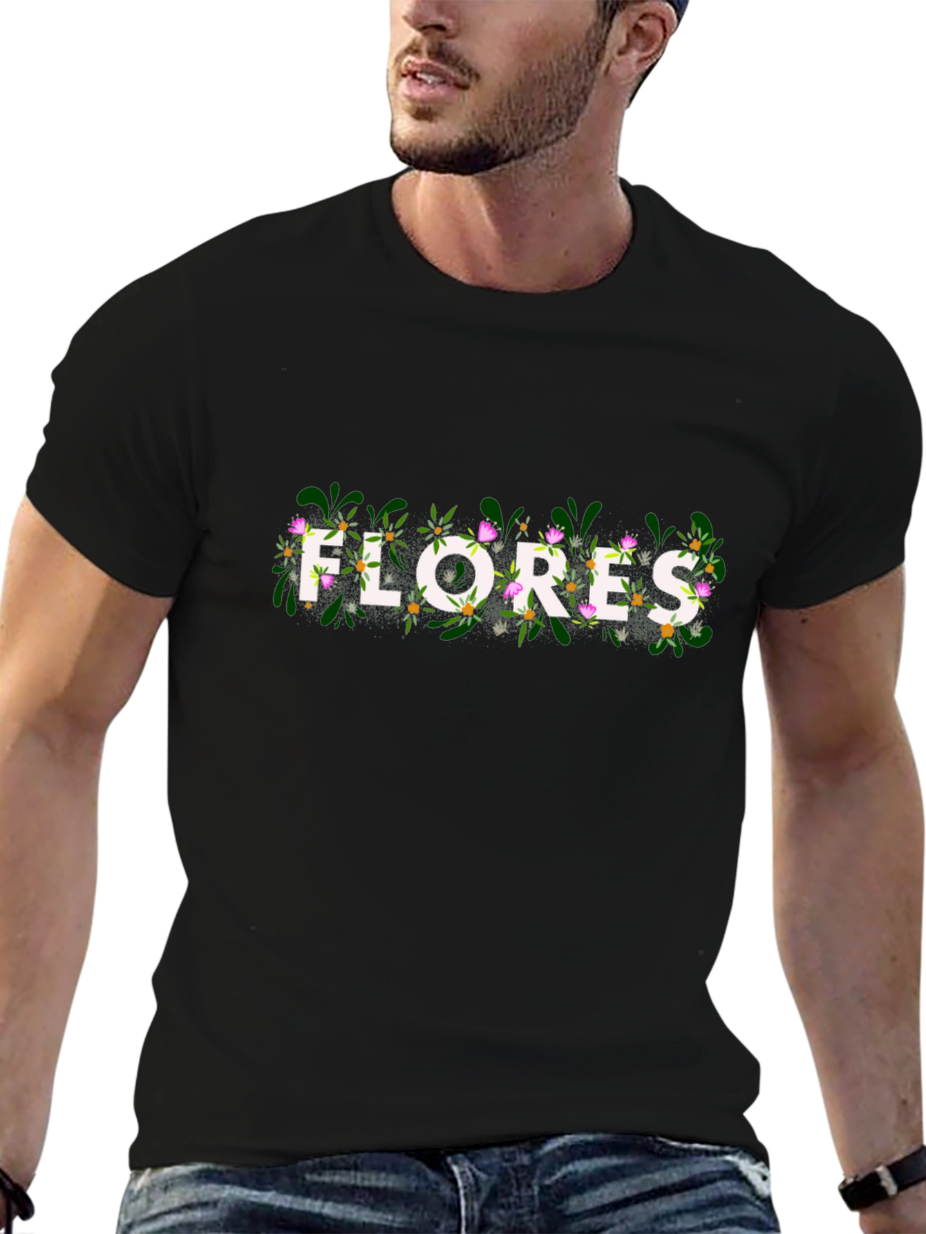 Floral Flores Graphic Black T-Shirt