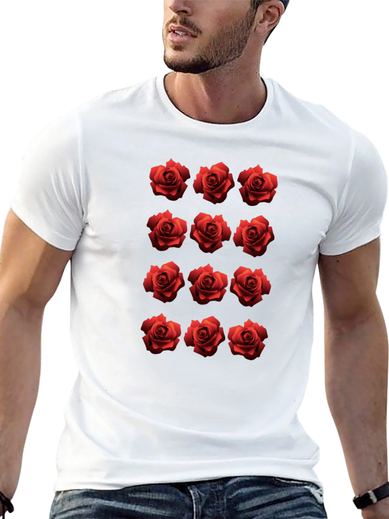 Rose Pattern Black T-Shirt