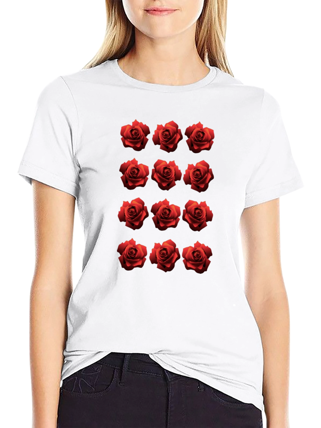 Rose Pattern Black T-Shirt