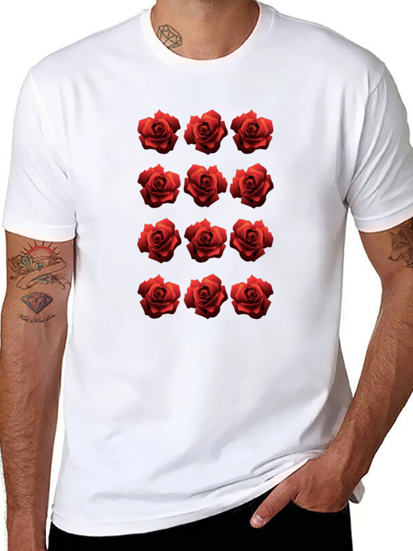 Rose Pattern Black T-Shirt