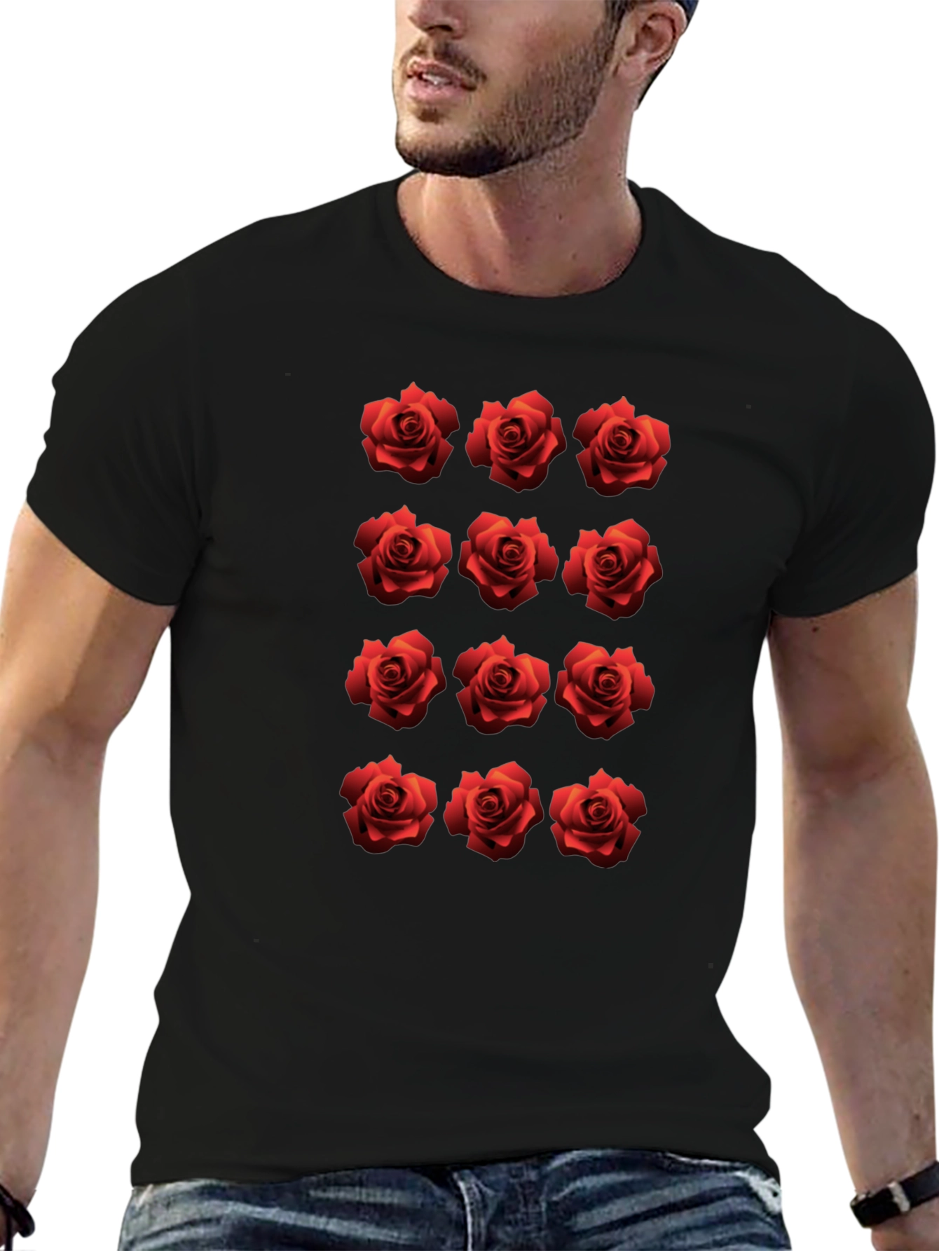 Rose Pattern Black T-Shirt