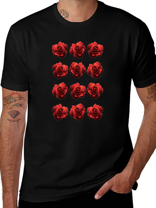Rose Pattern Black T-Shirt