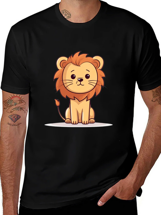 Cute Cartoon Lion Black T-Shirt