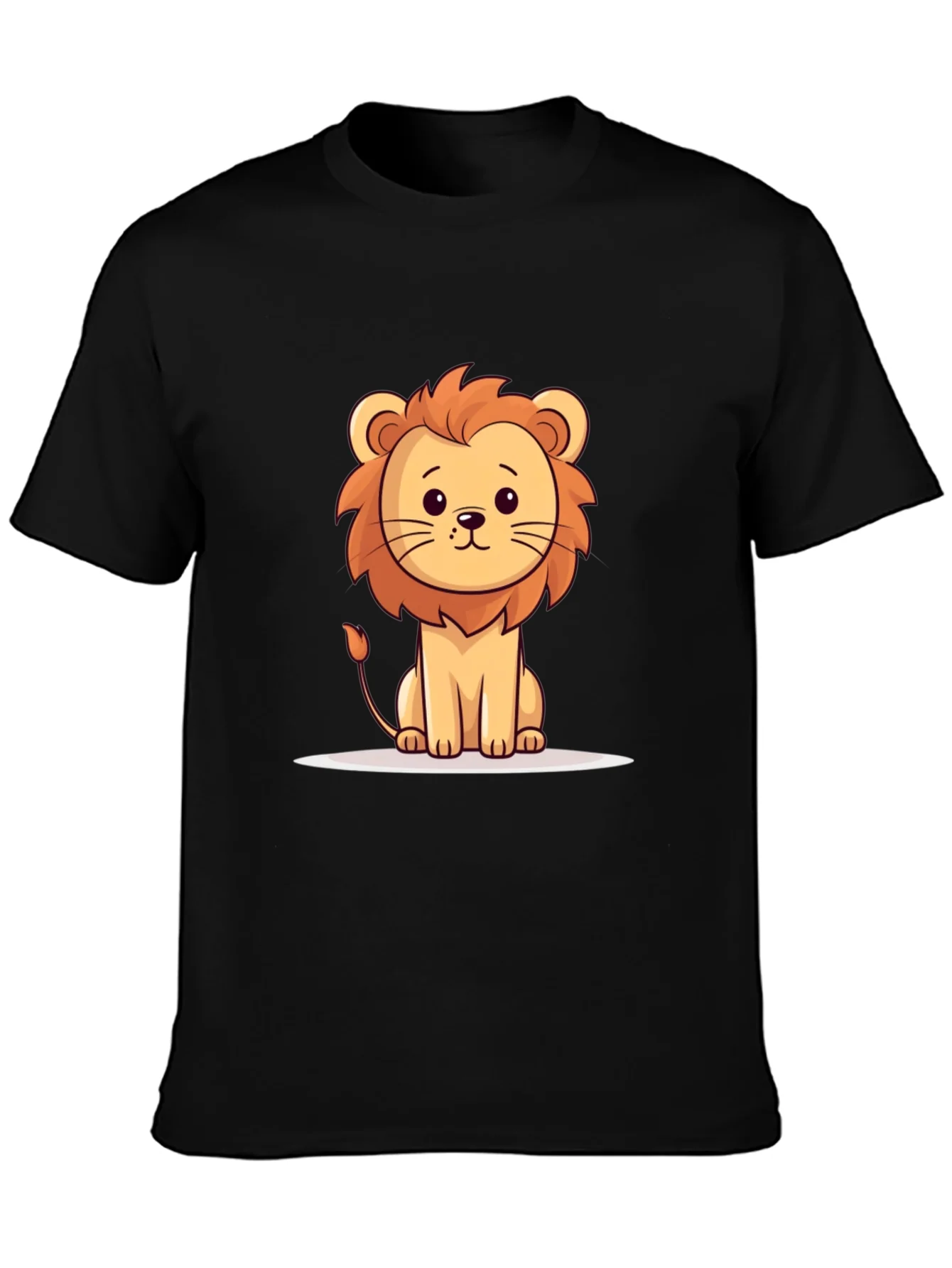 Cute Cartoon Lion Black T-Shirt