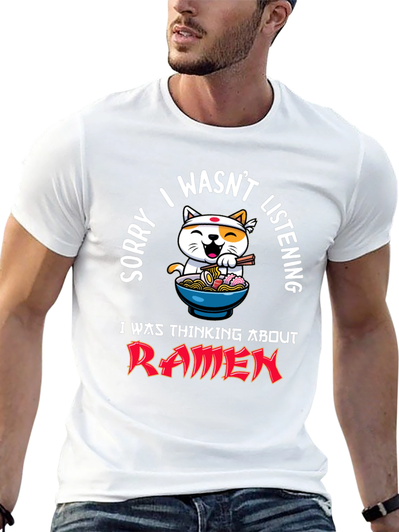 Ramen Cat Graphic Tee - Funny Mens Black T-Shirt