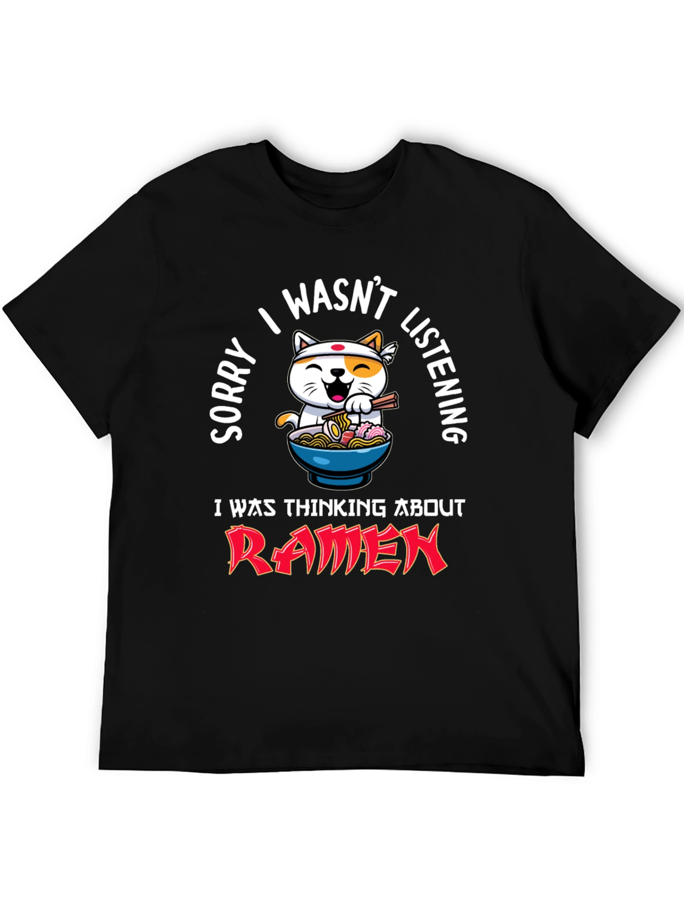 Ramen Cat Graphic Tee - Funny Mens Black T-Shirt