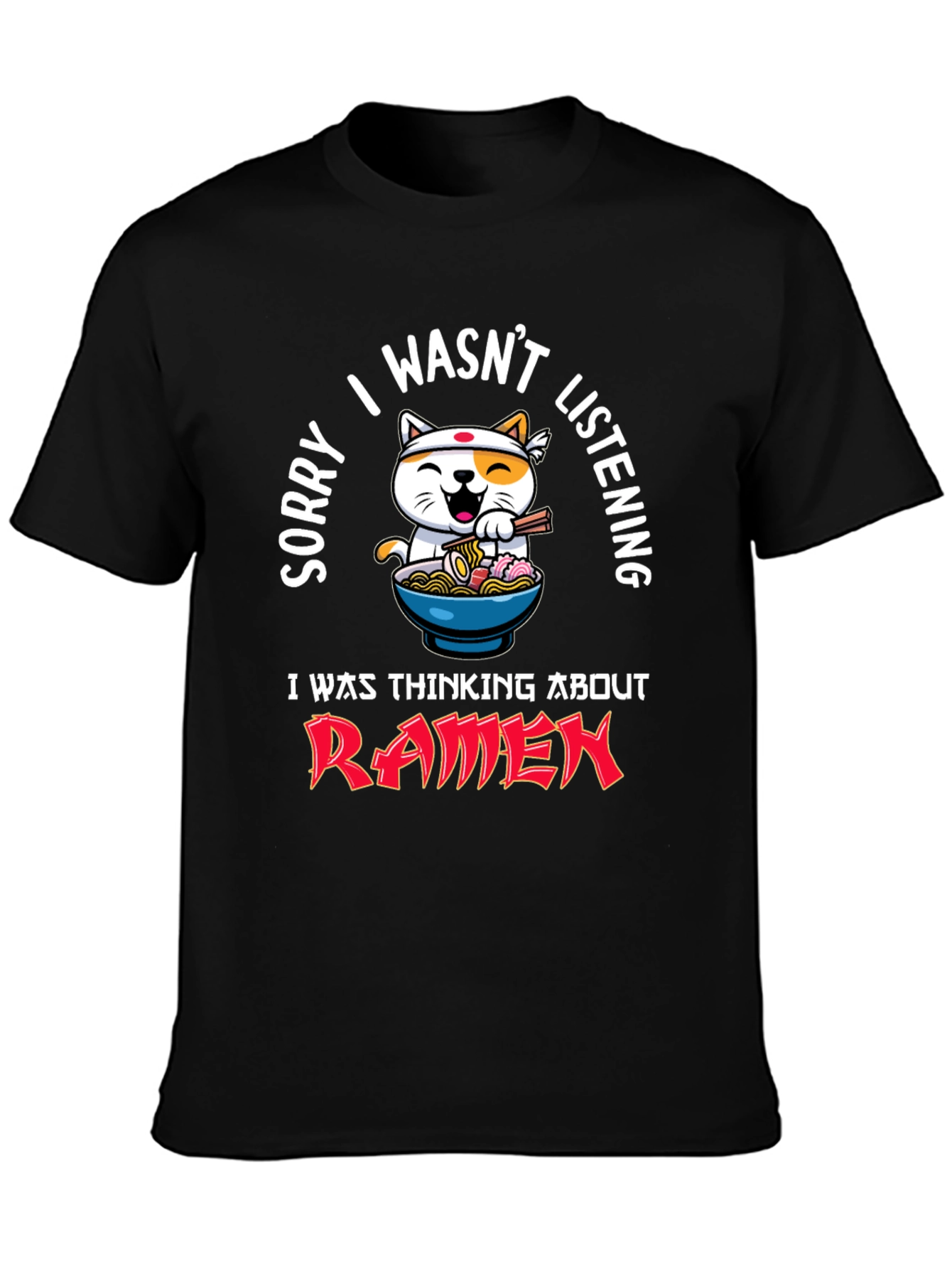 Ramen Cat Graphic Tee - Funny Mens Black T-Shirt