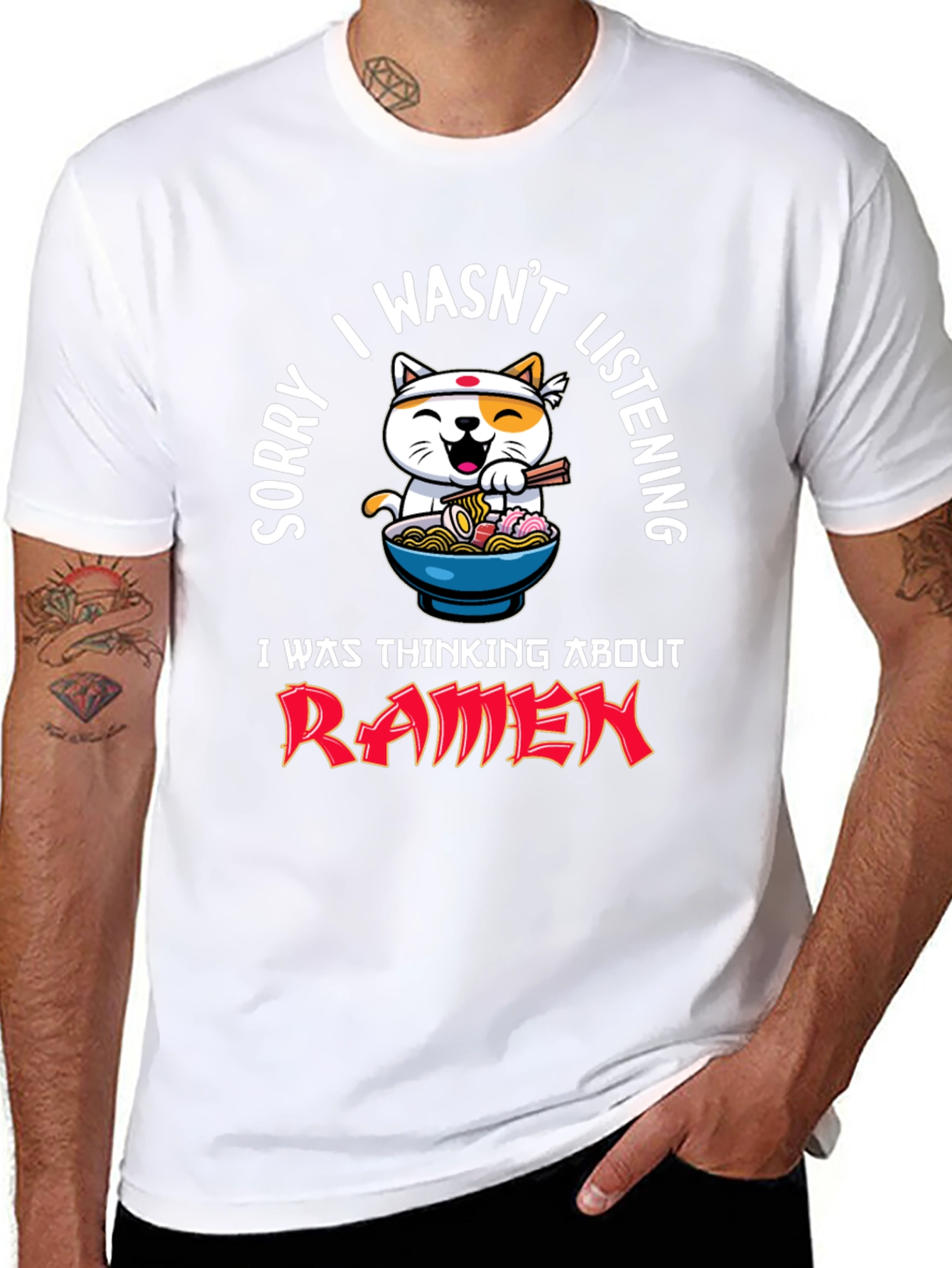 Ramen Cat Graphic Tee - Funny Mens Black T-Shirt