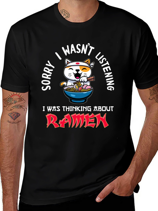 Ramen Cat Graphic Tee - Funny Mens Black T-Shirt