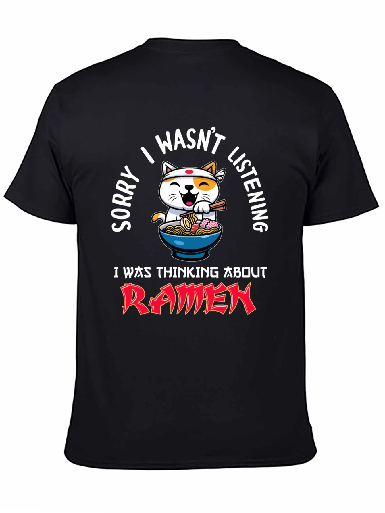 Ramen Cat Graphic Tee - Funny Mens Black T-Shirt