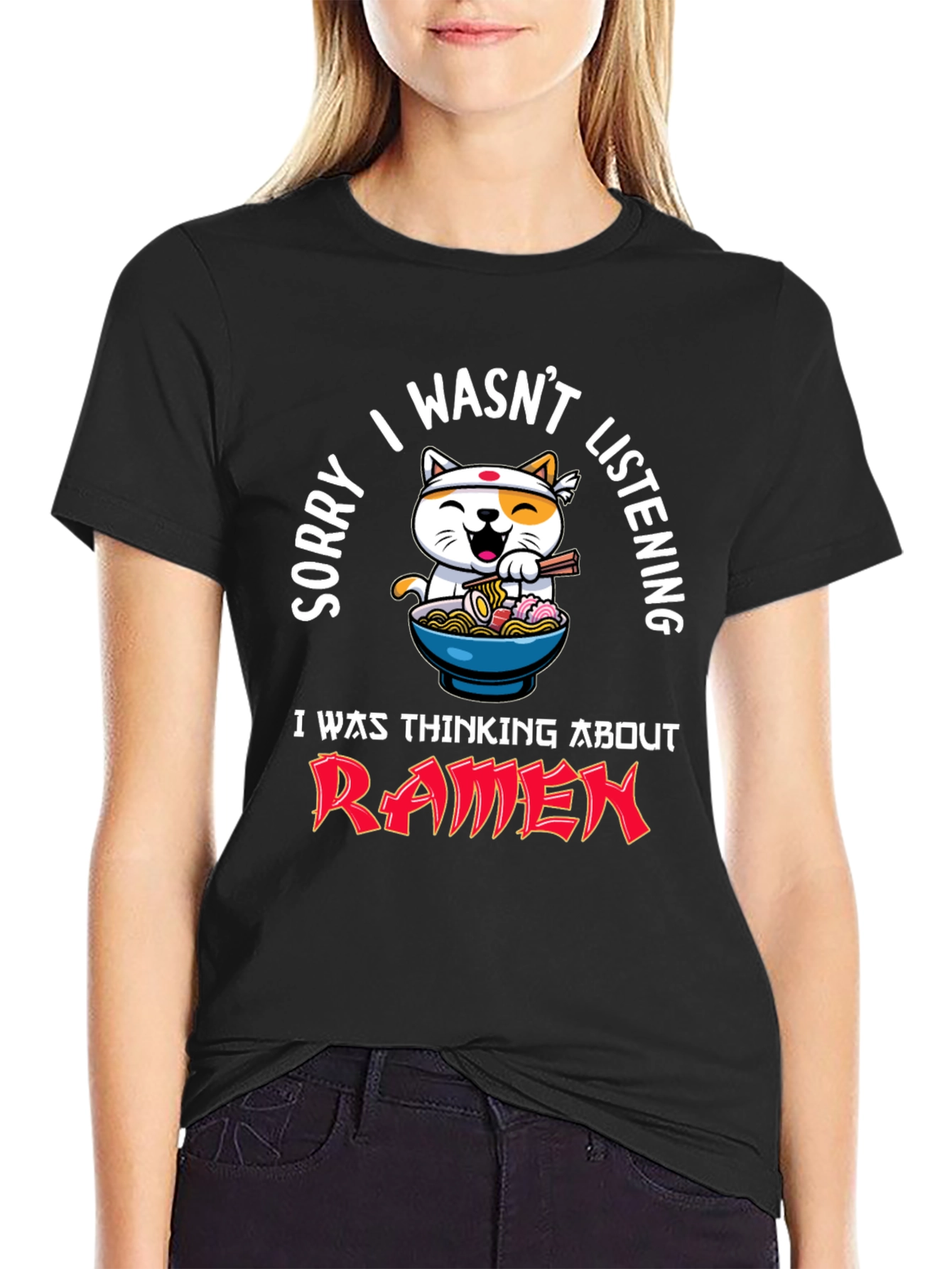 Ramen Cat Graphic Tee - Funny Mens Black T-Shirt