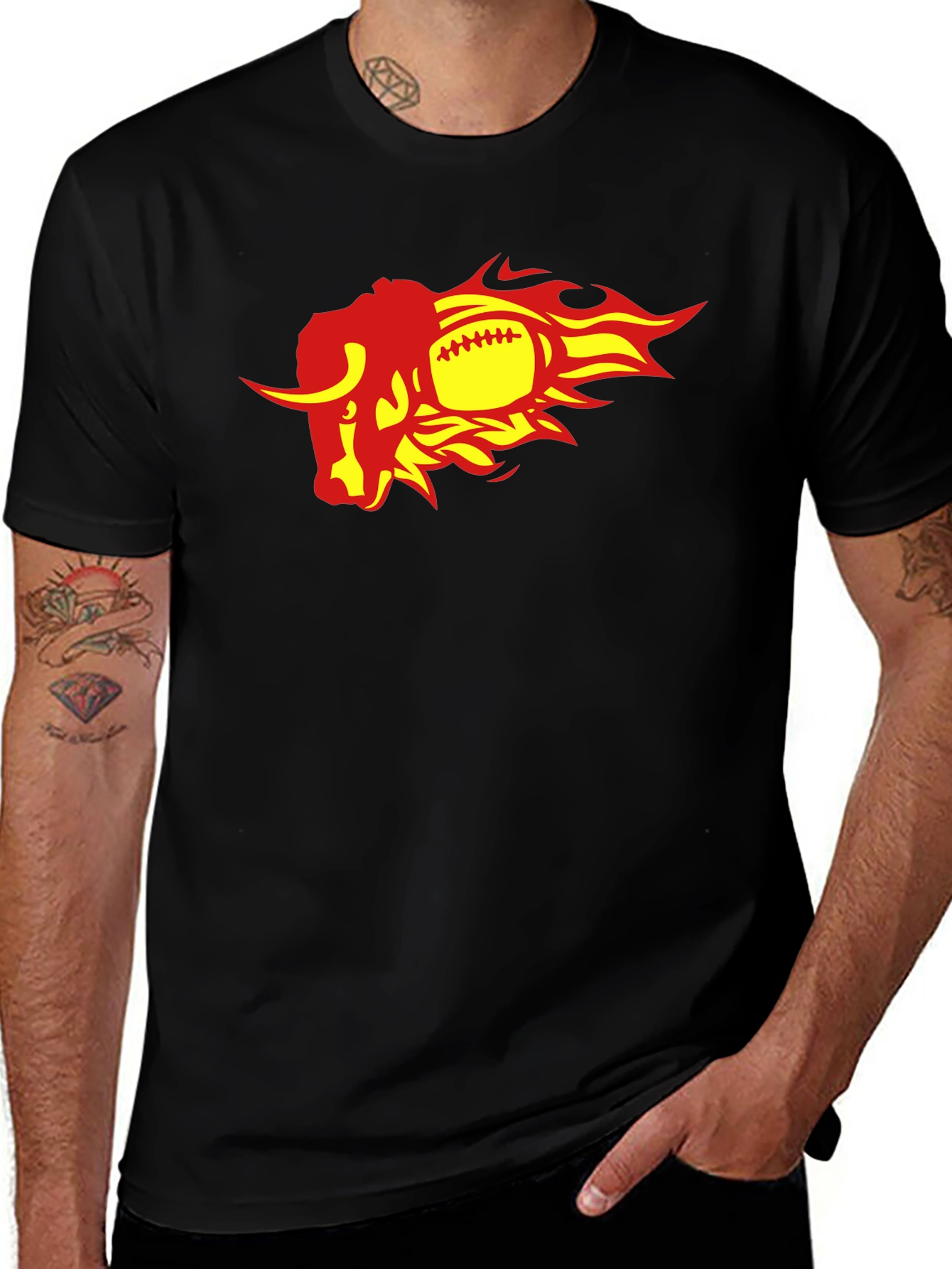 Fiery Bull Football Graphic Tee