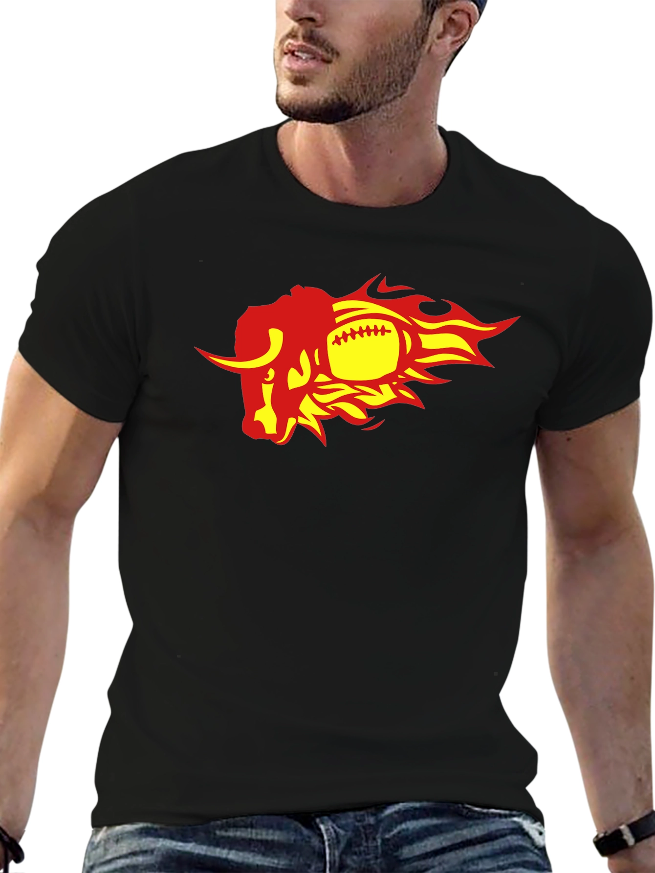 Fiery Bull Football Graphic Tee