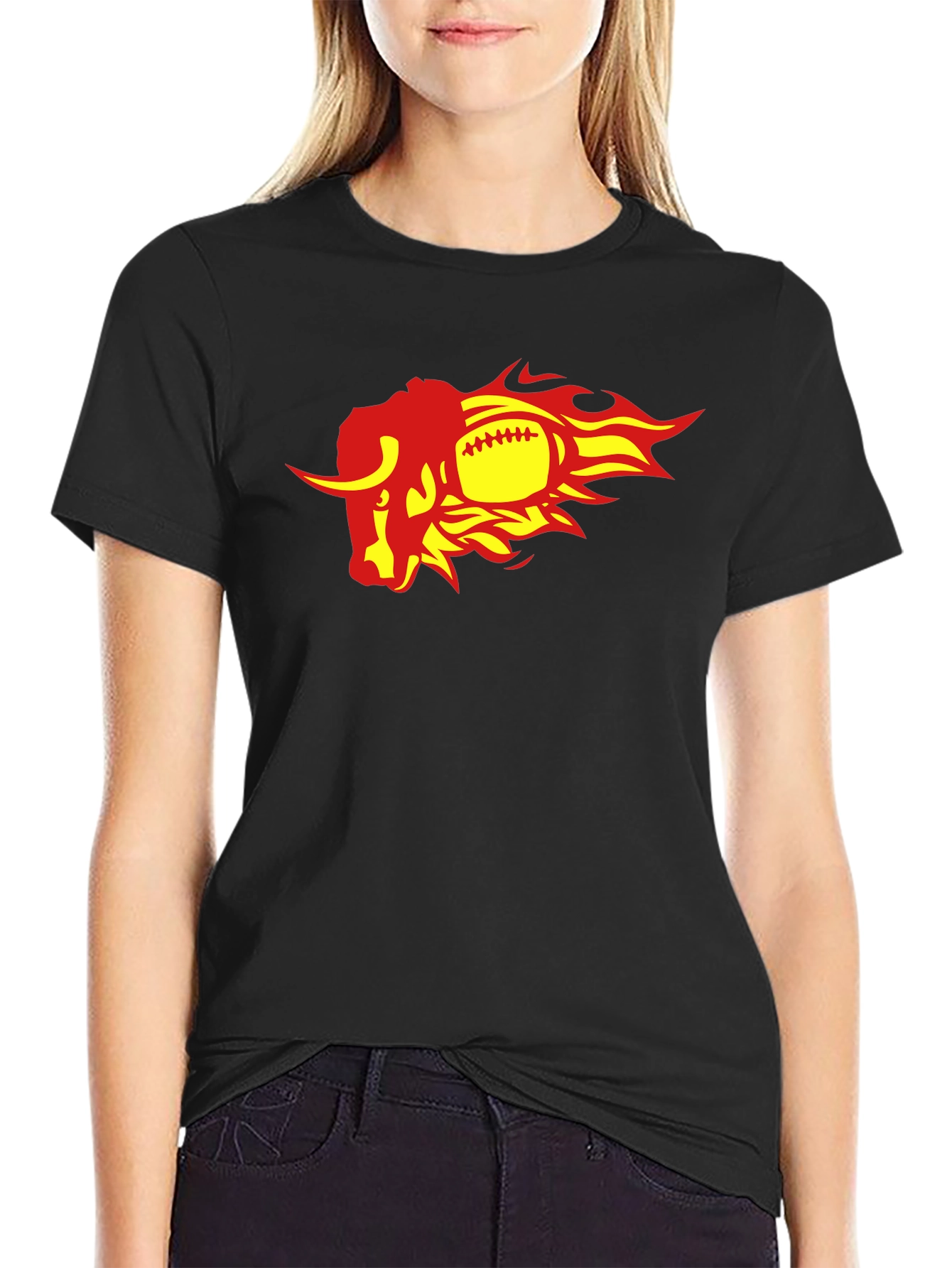 Fiery Bull Football Graphic Tee