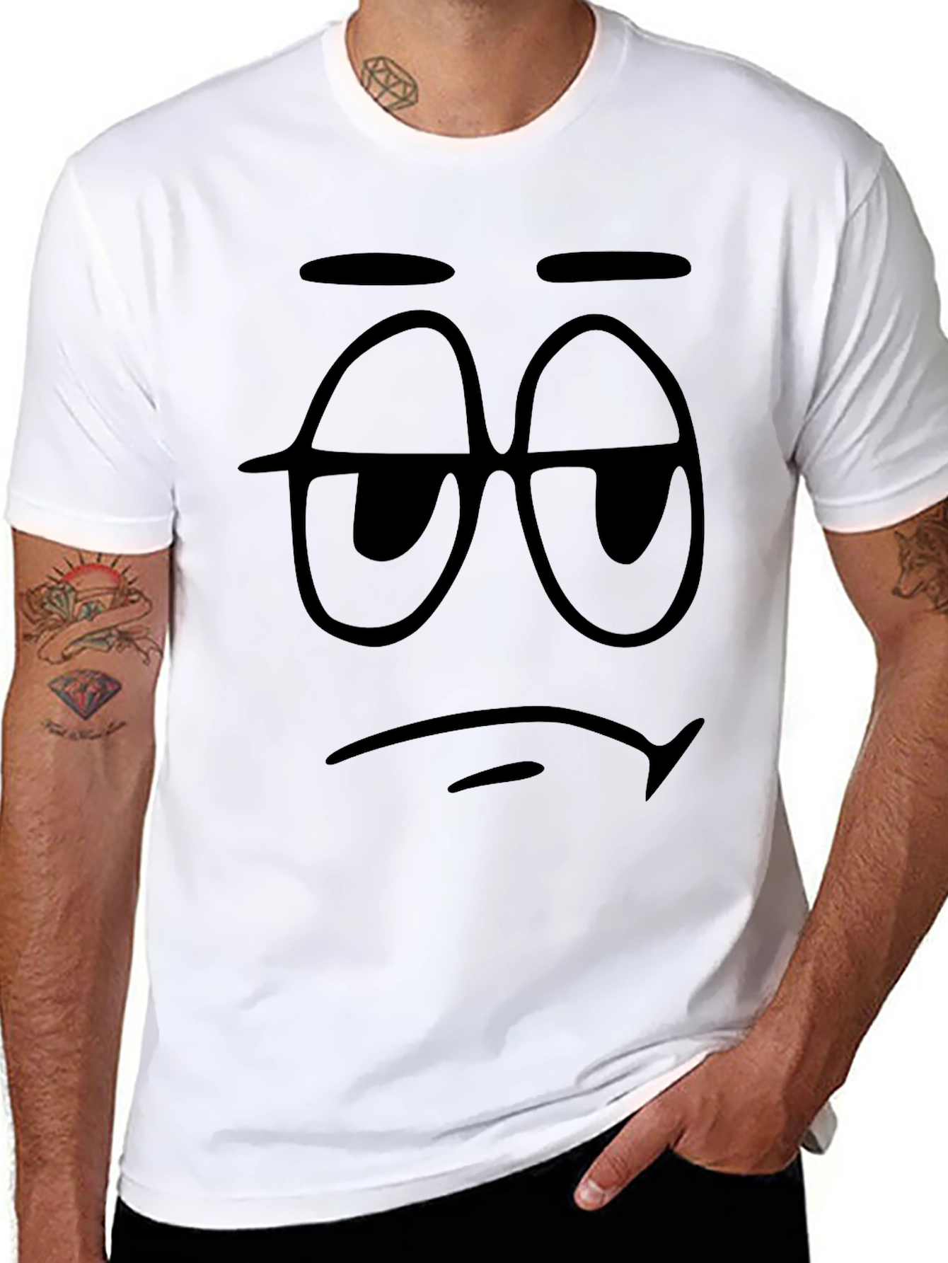 Mens Black Graphic Tee - Sleepy Face Design