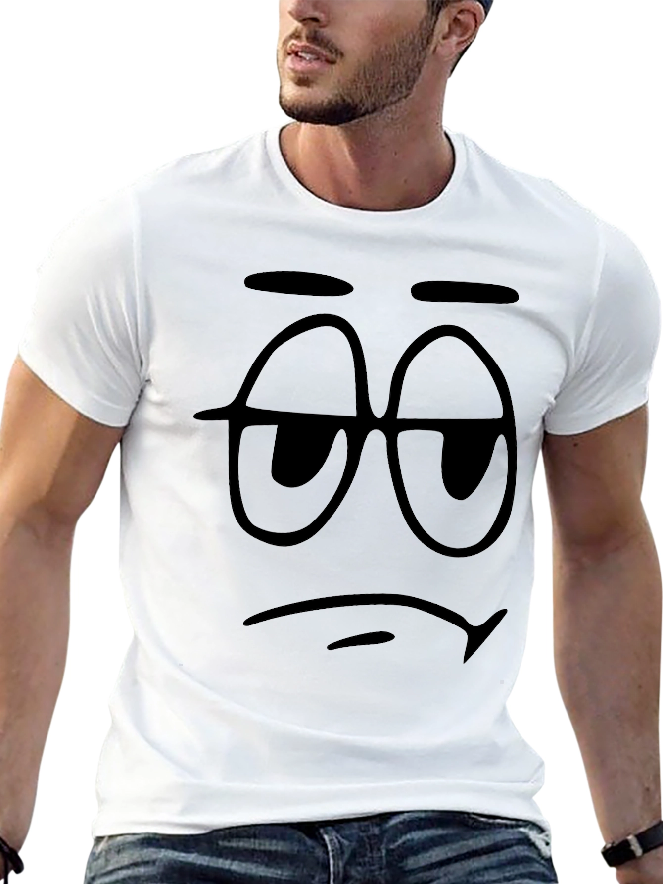 Mens Black Graphic Tee - Sleepy Face Design
