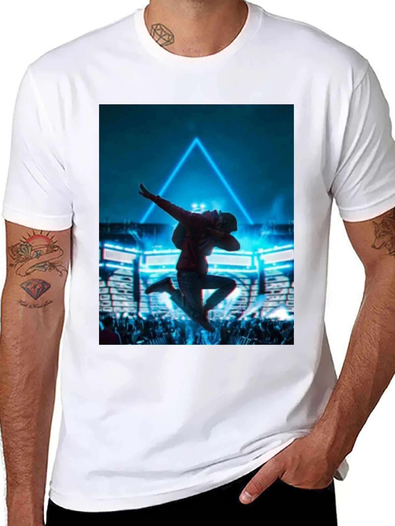 Dabbing Man Graphic T-Shirt - Black Crew Neck Tee