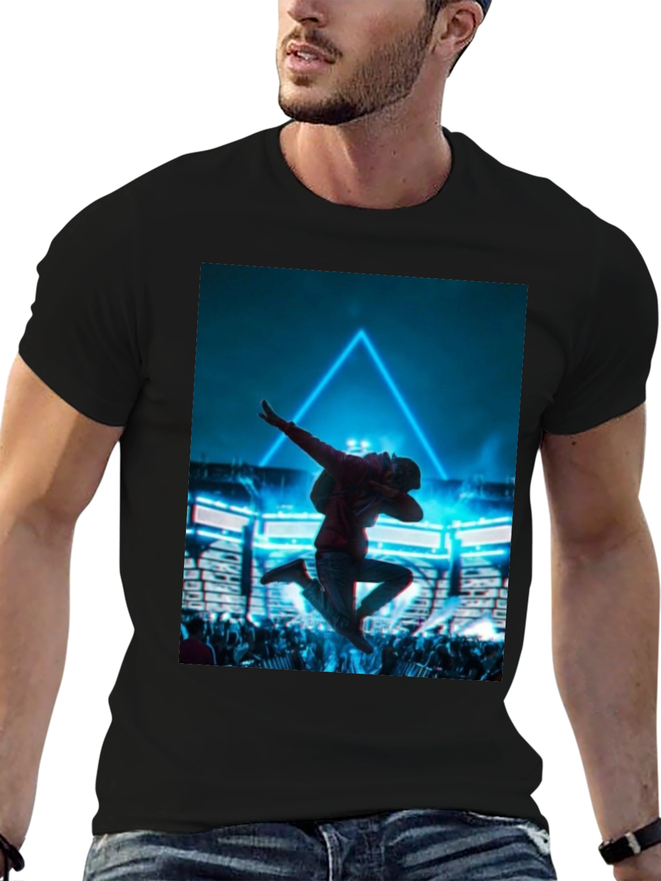 Dabbing Man Graphic T-Shirt - Black Crew Neck Tee