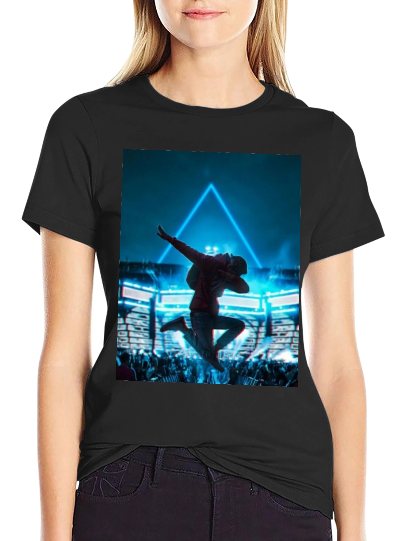 Dabbing Man Graphic T-Shirt - Black Crew Neck Tee
