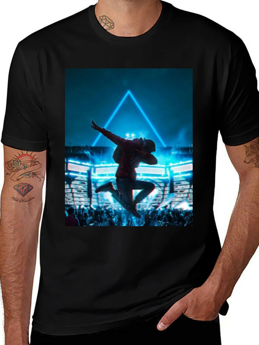 Dabbing Man Graphic T-Shirt - Black Crew Neck Tee