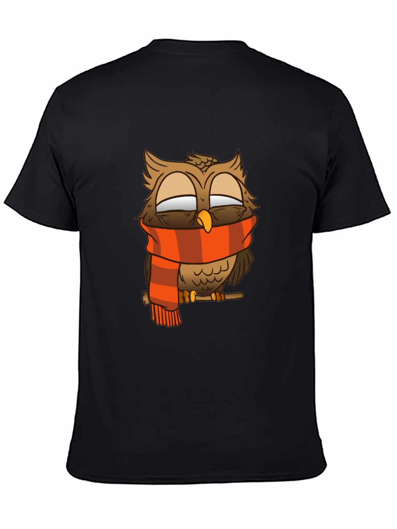 Owl Scarf Graphic Tee - Black Cotton T-Shirt