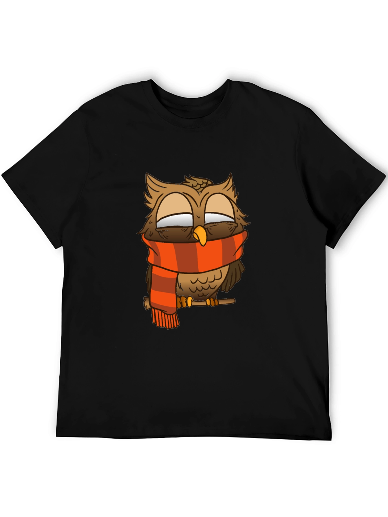 Owl Scarf Graphic Tee - Black Cotton T-Shirt