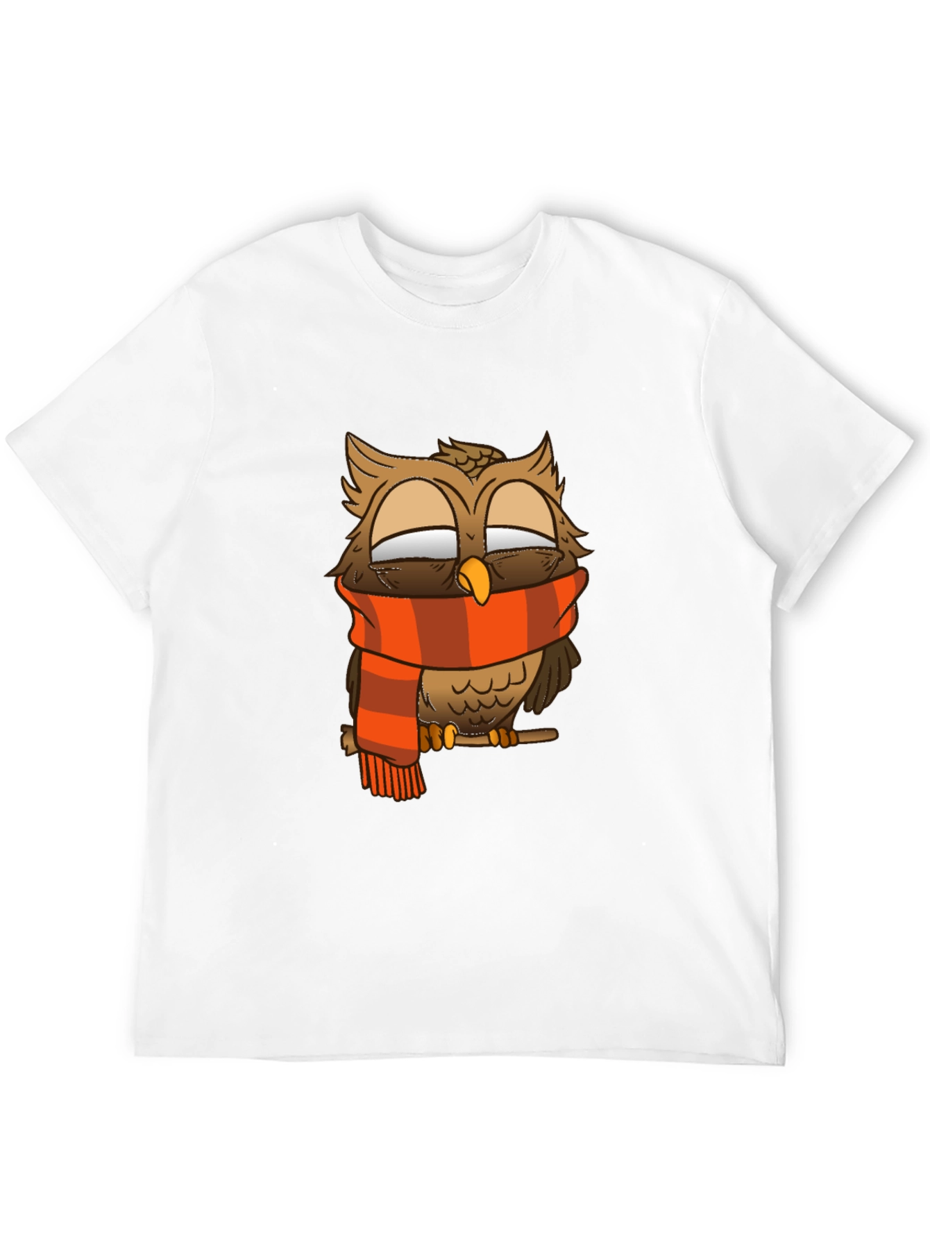 Owl Scarf Graphic Tee - Black Cotton T-Shirt