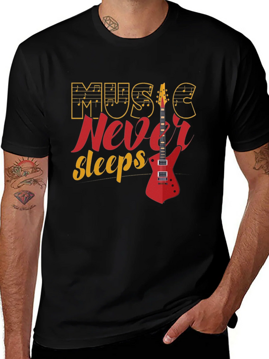 Music Never Sleeps Graphic Tee - Black Cotton T-Shirt