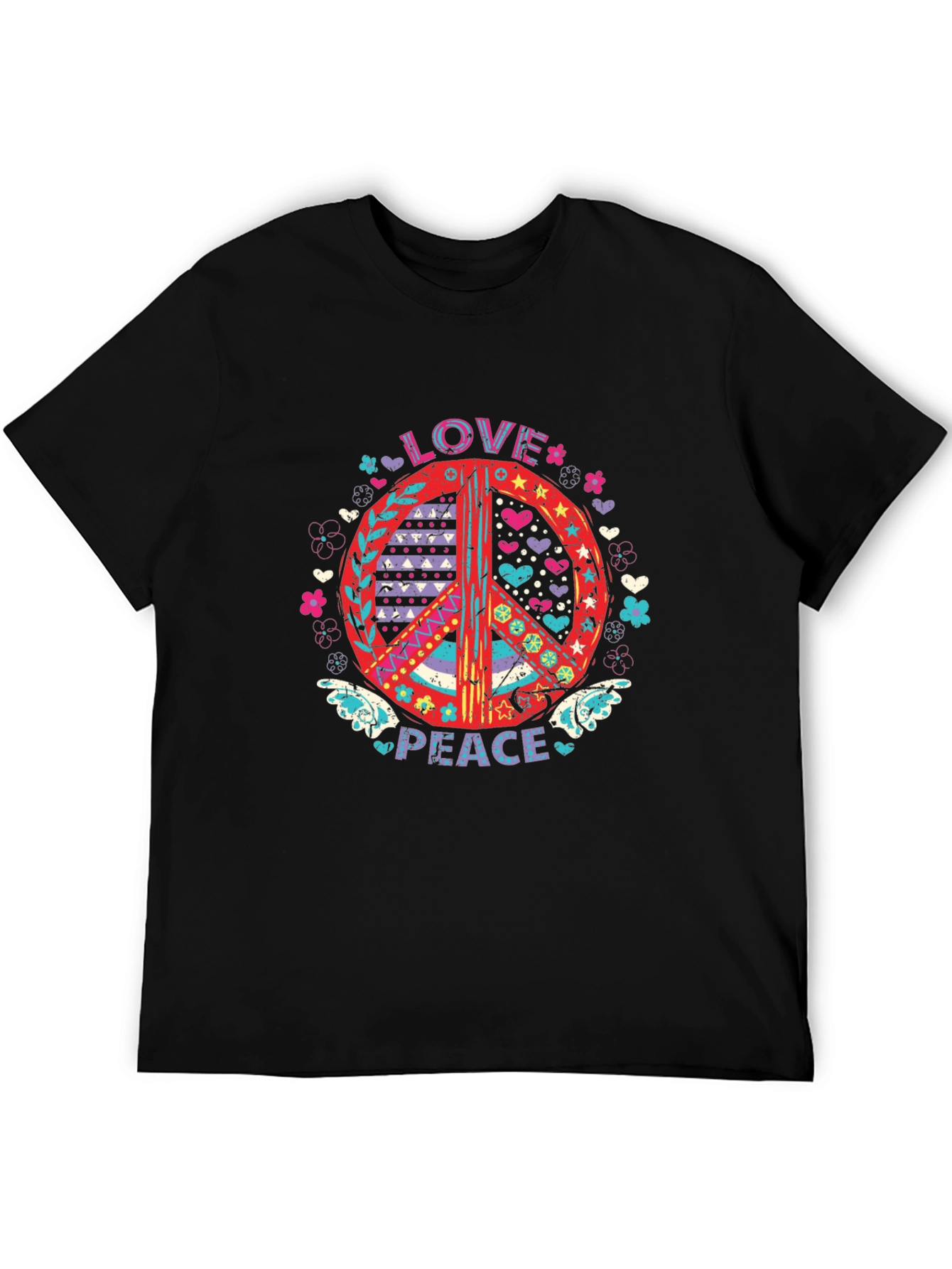 Love and Peace Graphic Tee - Black Cotton