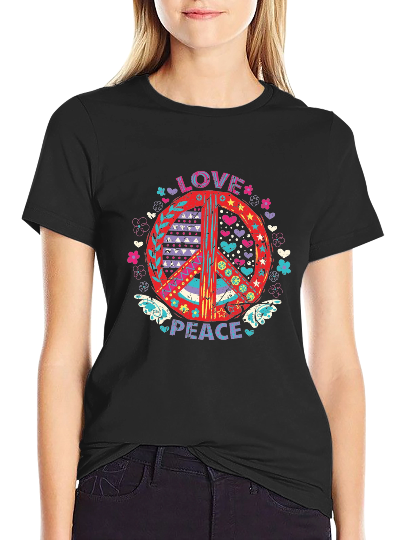 Love and Peace Graphic Tee - Black Cotton