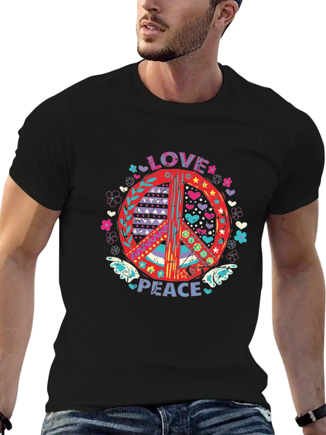 Love and Peace Graphic Tee - Black Cotton