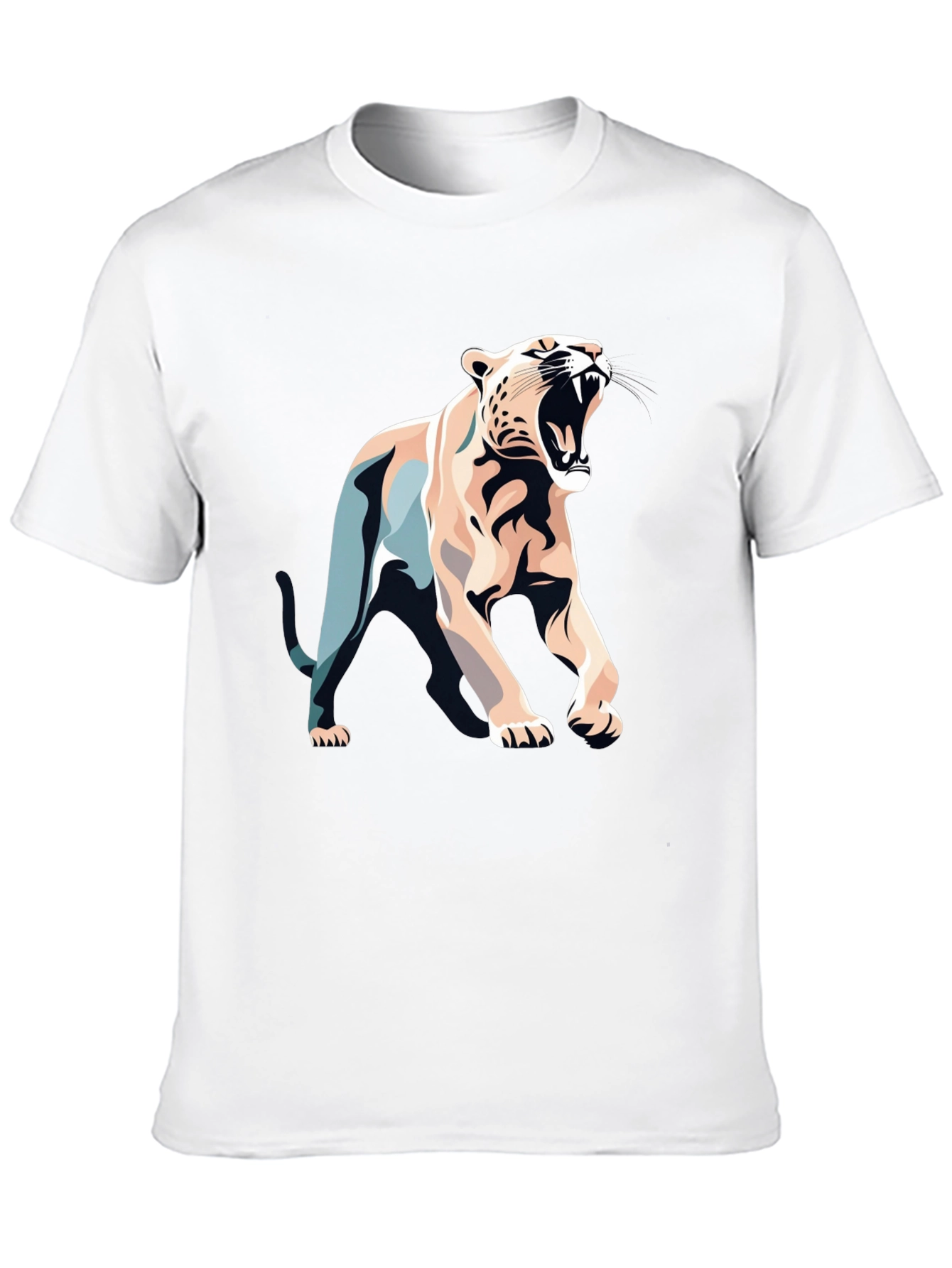 Black T-Shirt with Bold Roaring Cat Graphic