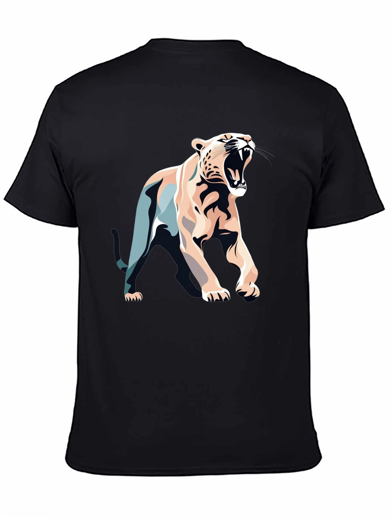 Black T-Shirt with Bold Roaring Cat Graphic