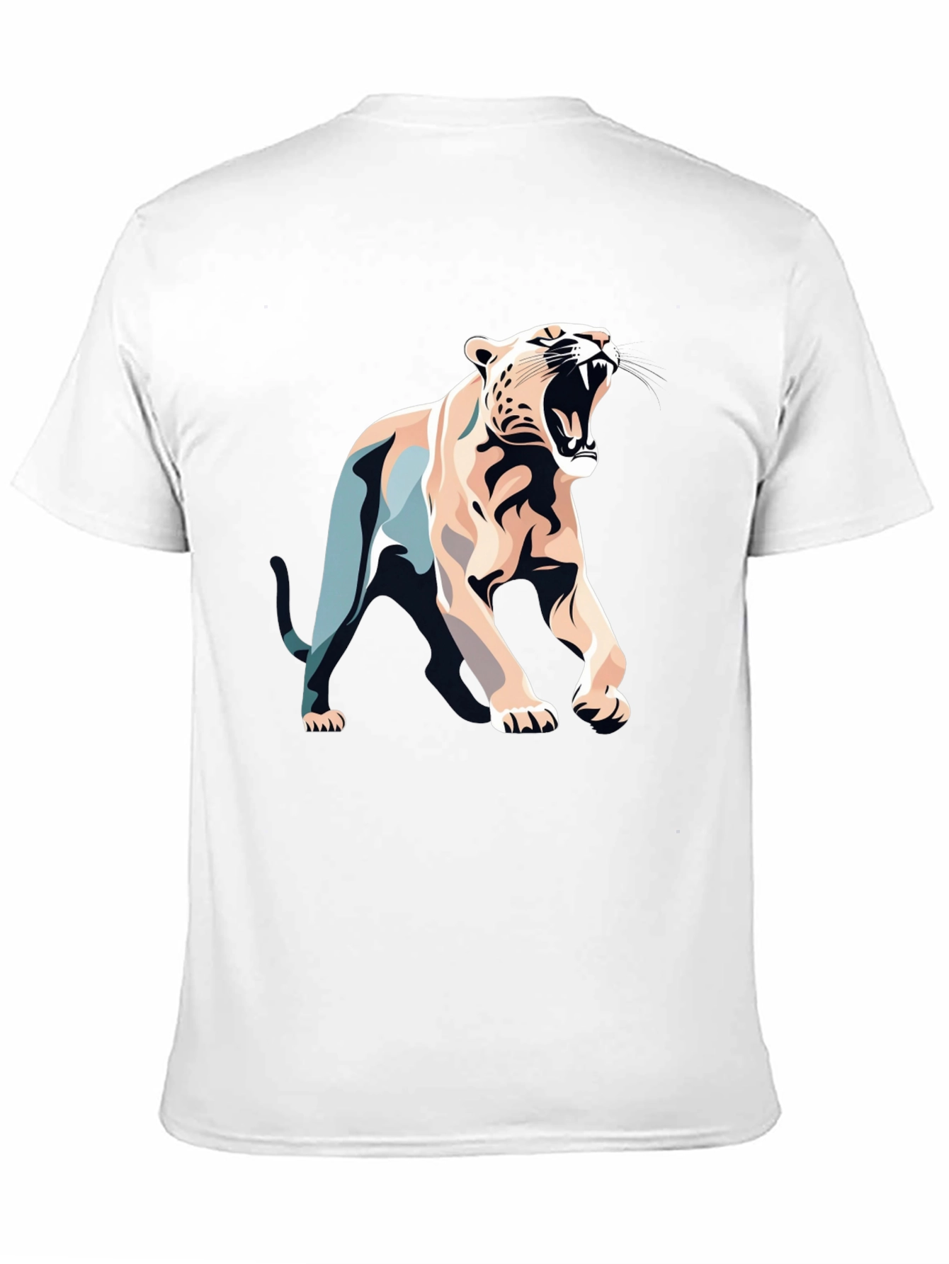 Black T-Shirt with Bold Roaring Cat Graphic