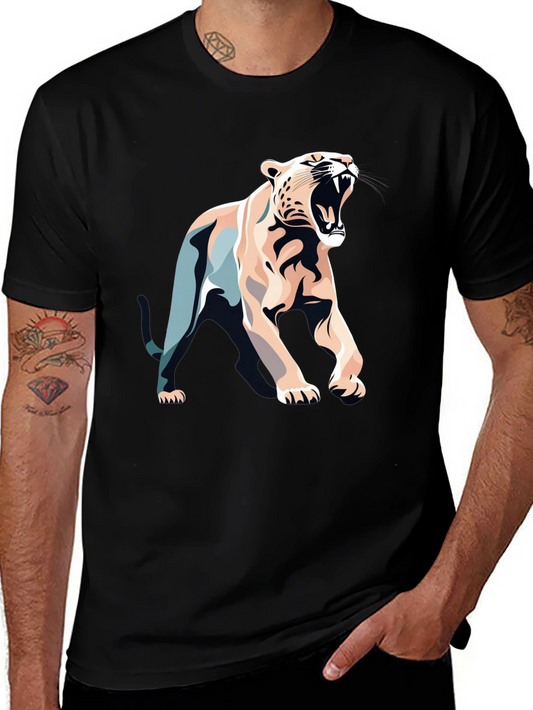 Black T-Shirt with Bold Roaring Cat Graphic