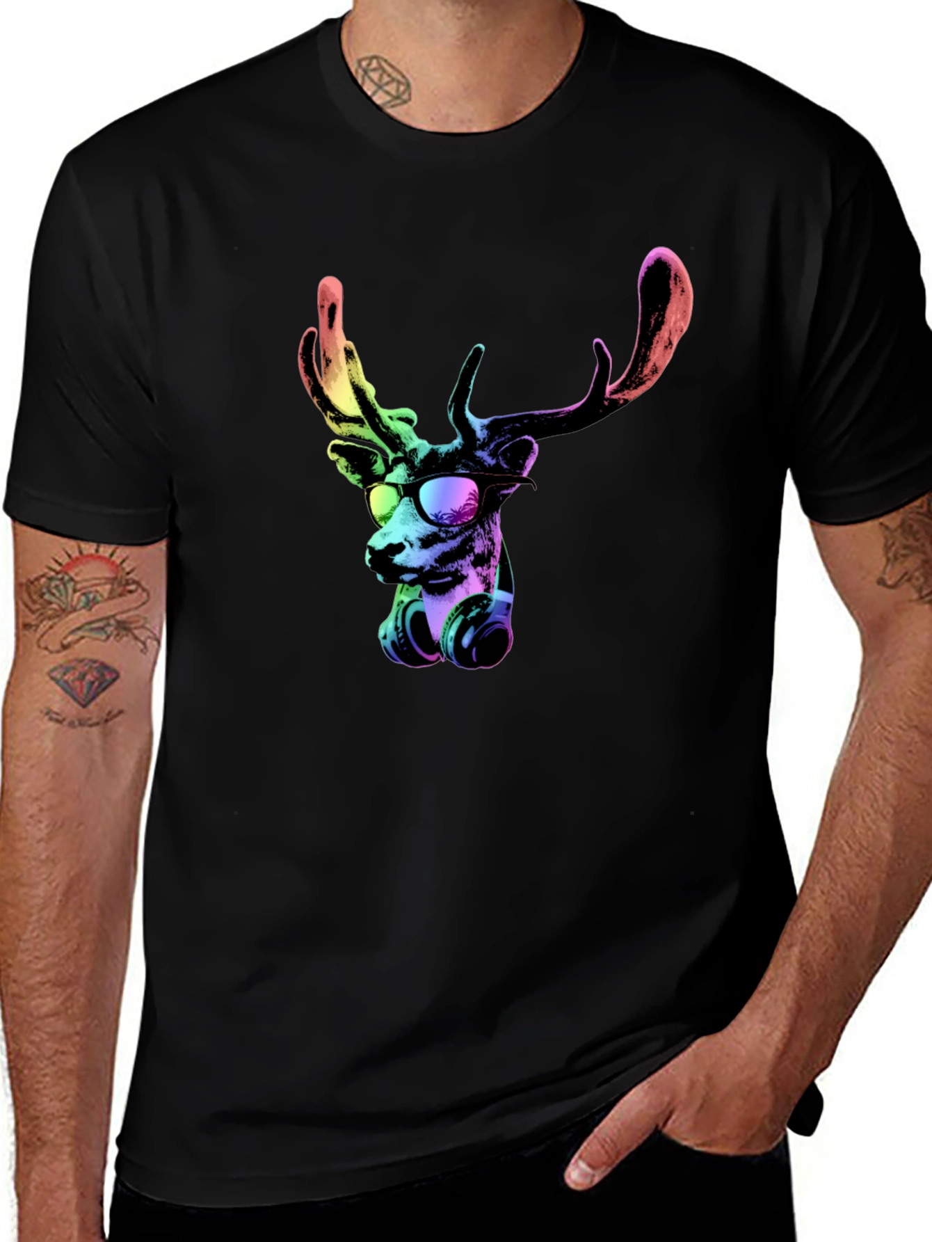 Cool Deer Graphic Tee - Black Cotton T-Shirt