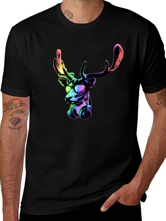 Cool Deer Graphic Tee - Black Cotton T-Shirt