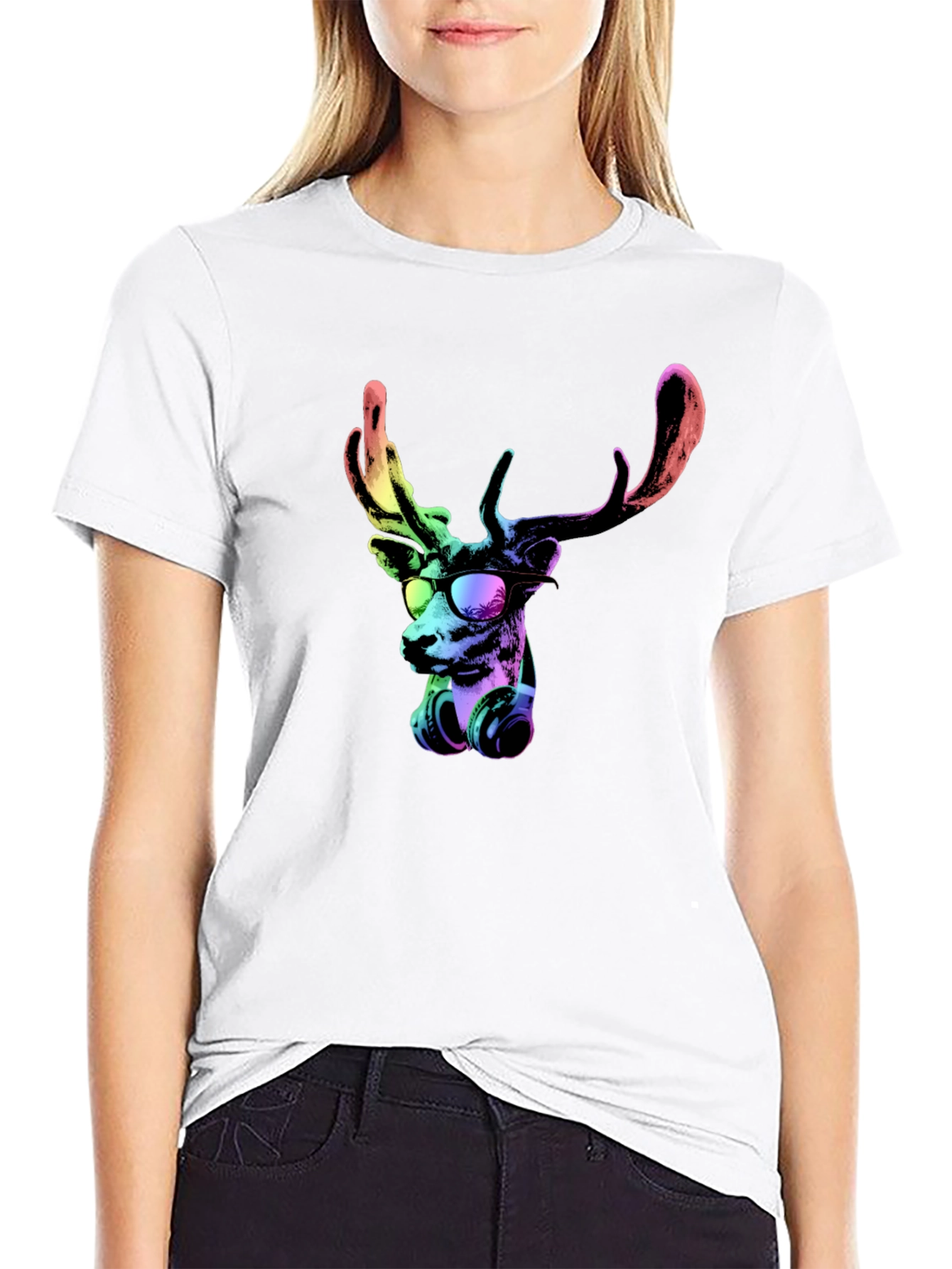 Cool Deer Graphic Tee - Black Cotton T-Shirt