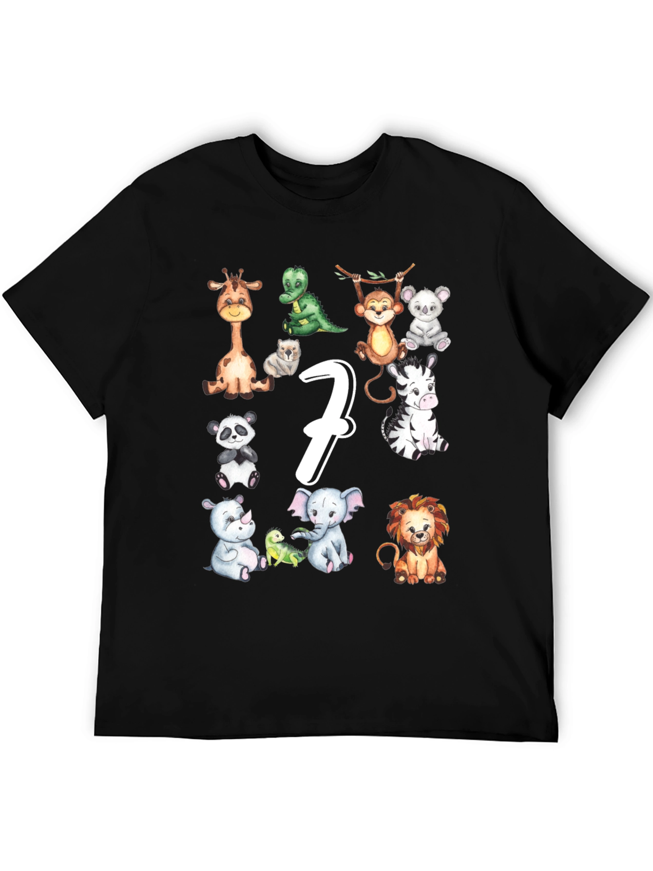 Cute 7th Birthday Safari Animals Black T-Shirt