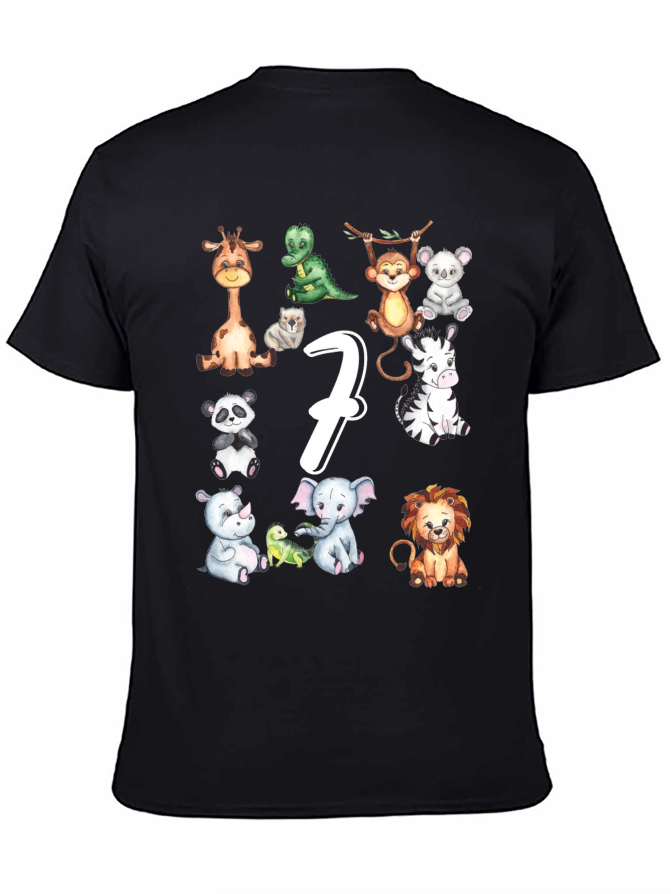 Cute 7th Birthday Safari Animals Black T-Shirt