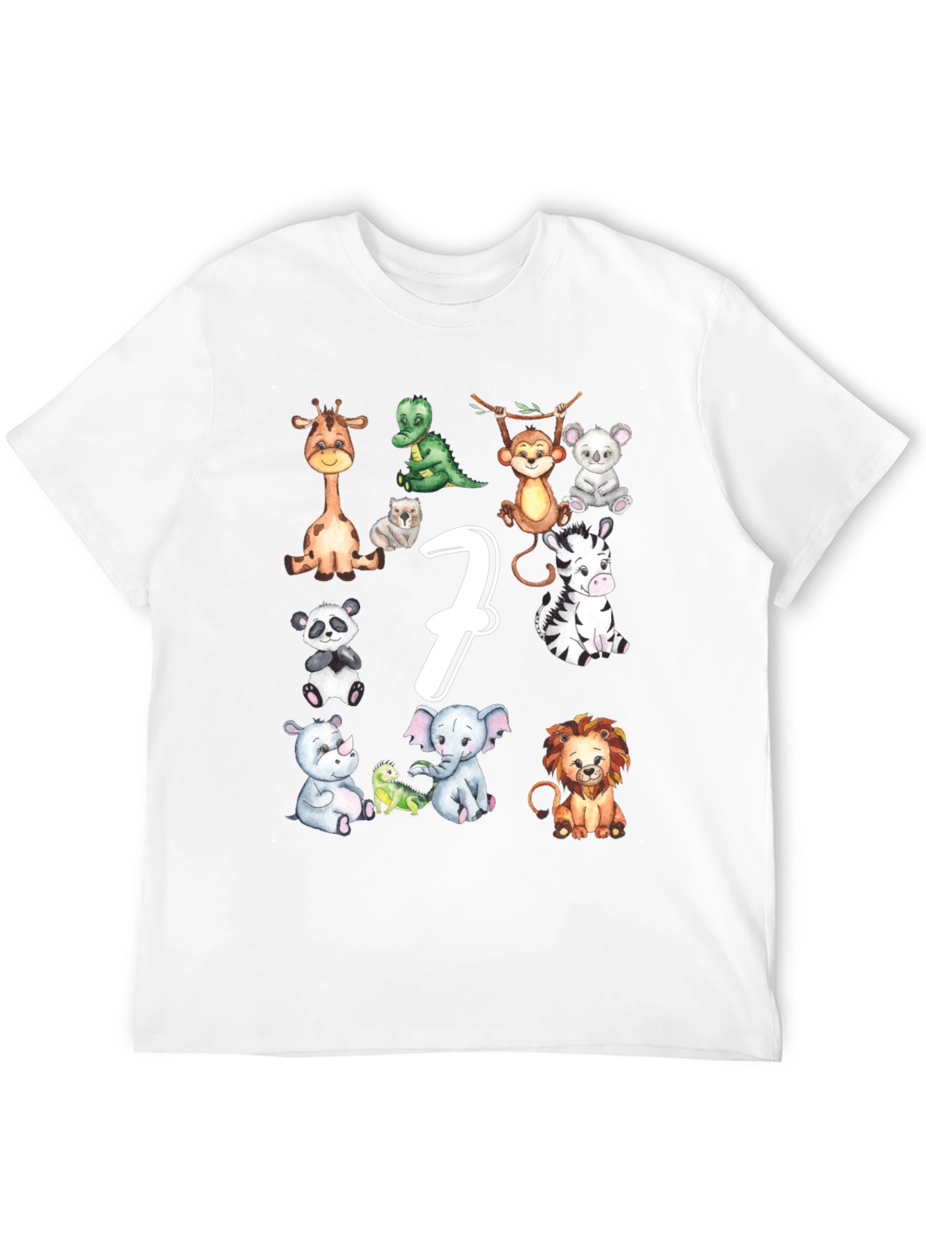 Cute 7th Birthday Safari Animals Black T-Shirt