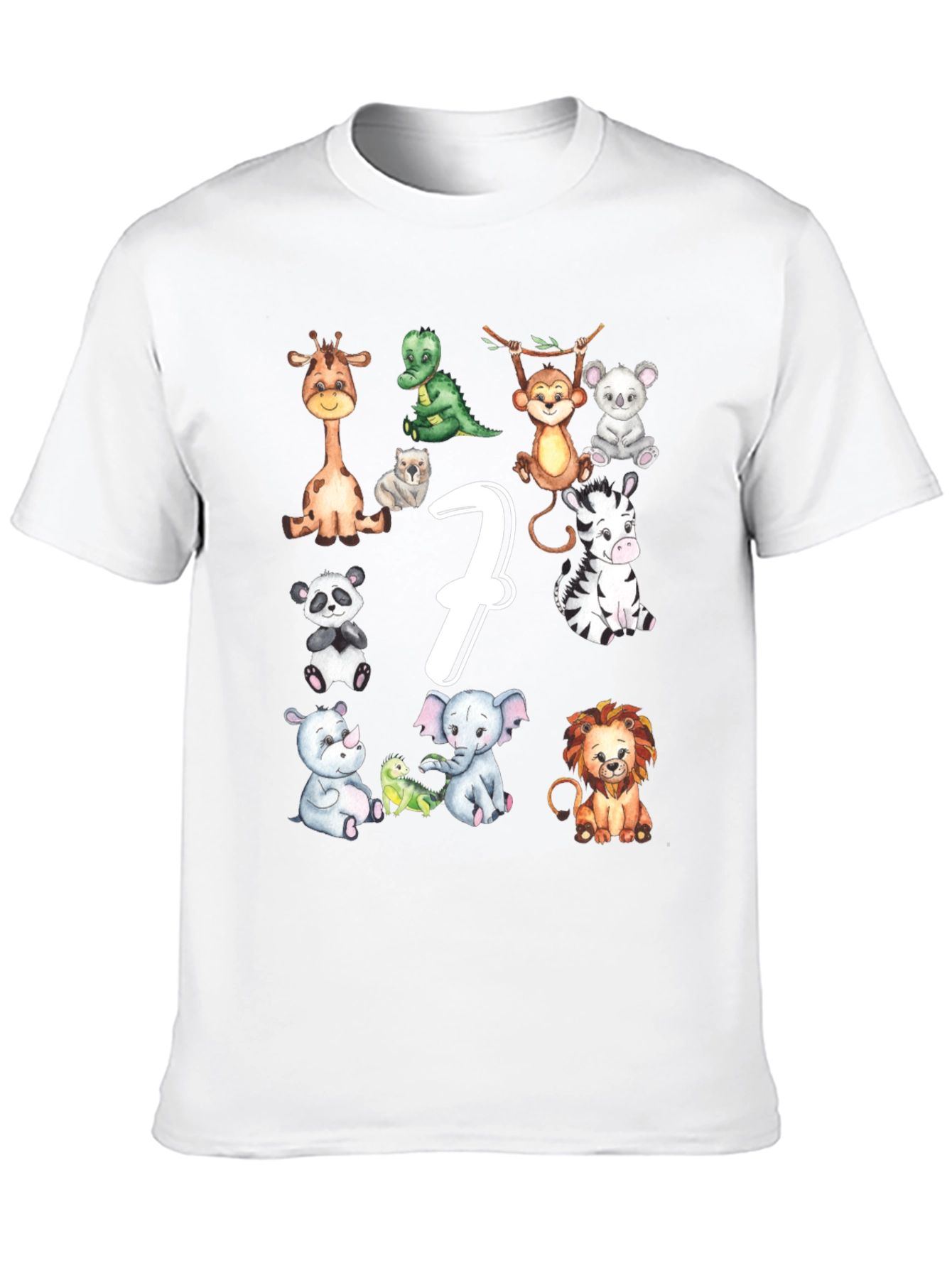 Cute 7th Birthday Safari Animals Black T-Shirt