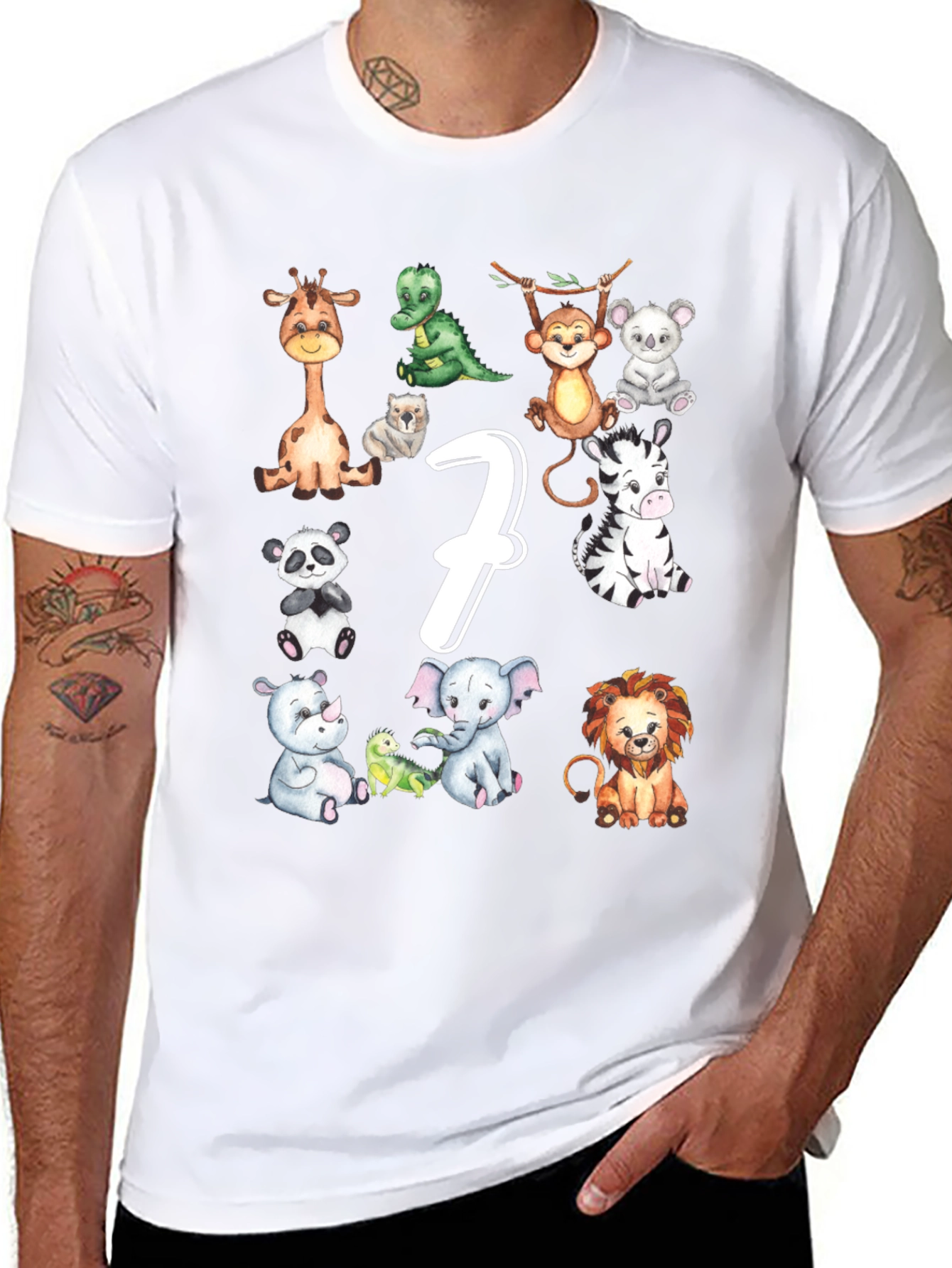Cute 7th Birthday Safari Animals Black T-Shirt