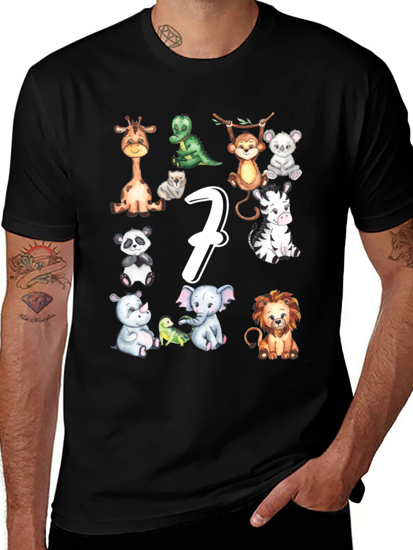 Cute 7th Birthday Safari Animals Black T-Shirt
