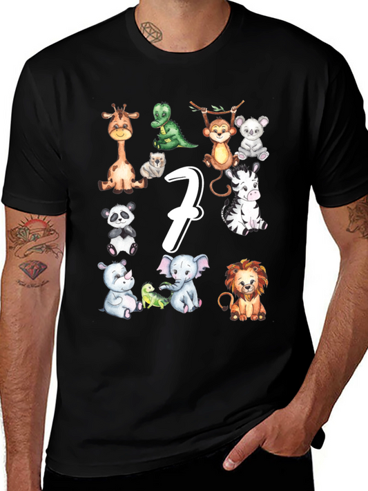 Cute 7th Birthday Safari Animals Black T-Shirt