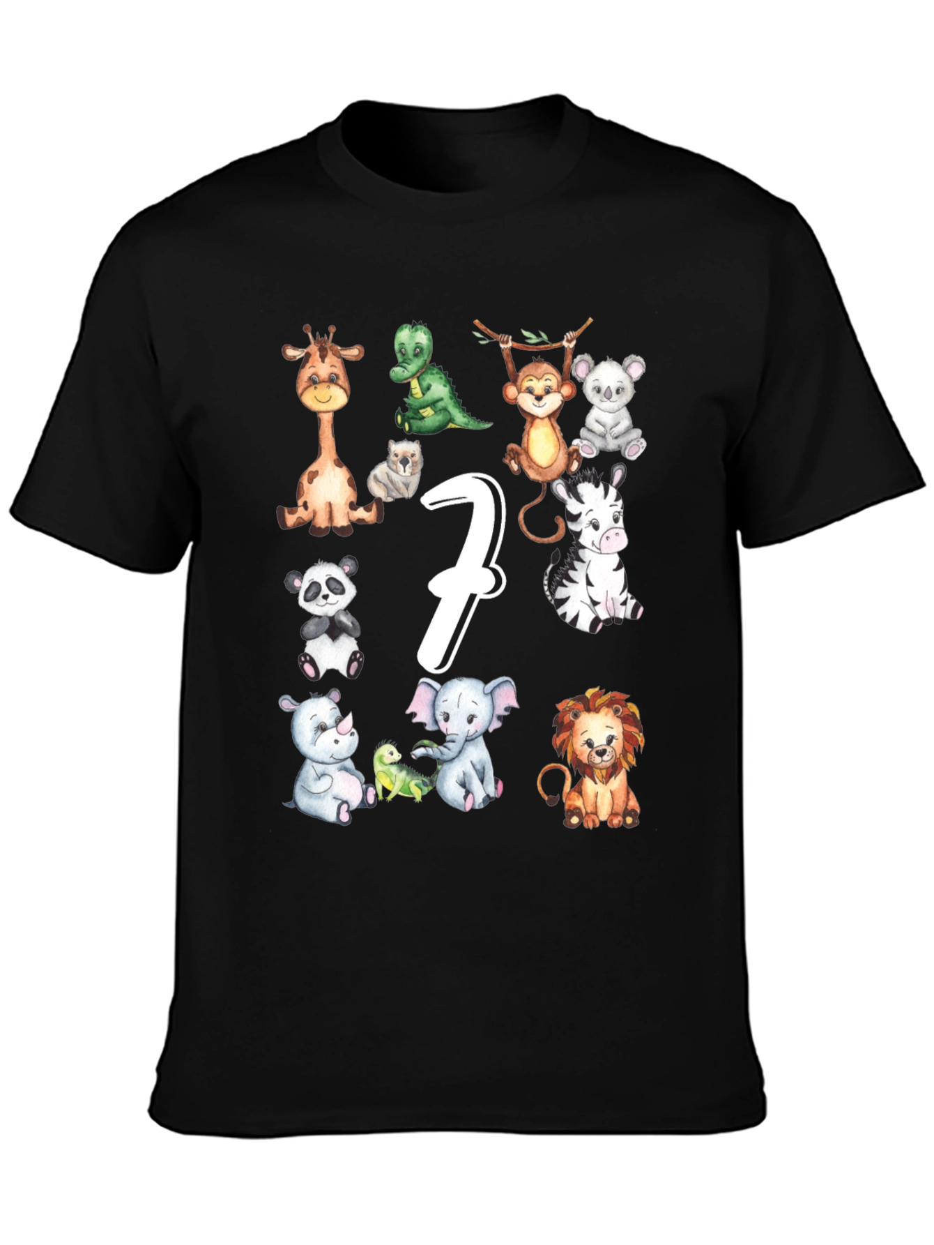 Cute 7th Birthday Safari Animals Black T-Shirt