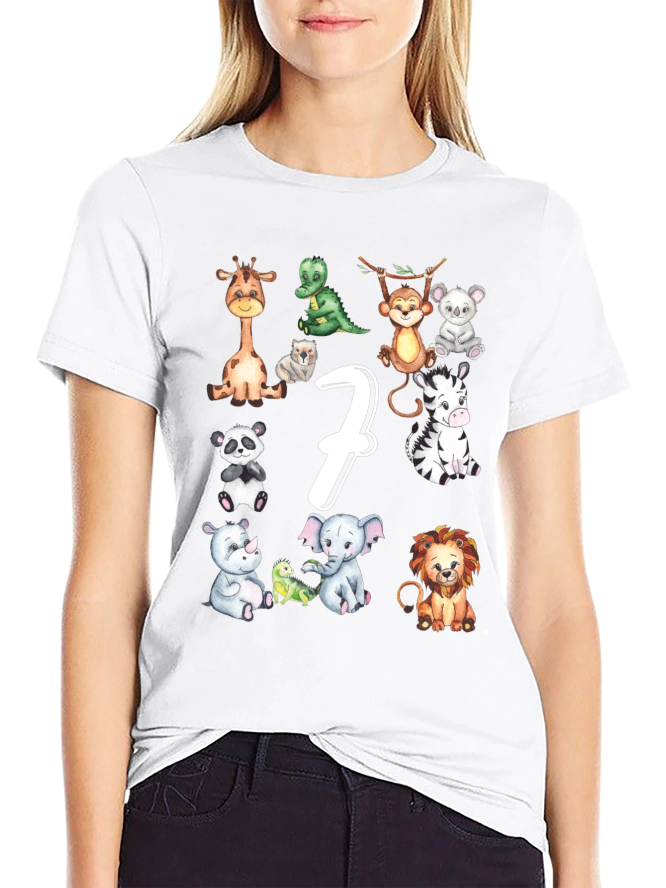 Cute 7th Birthday Safari Animals Black T-Shirt