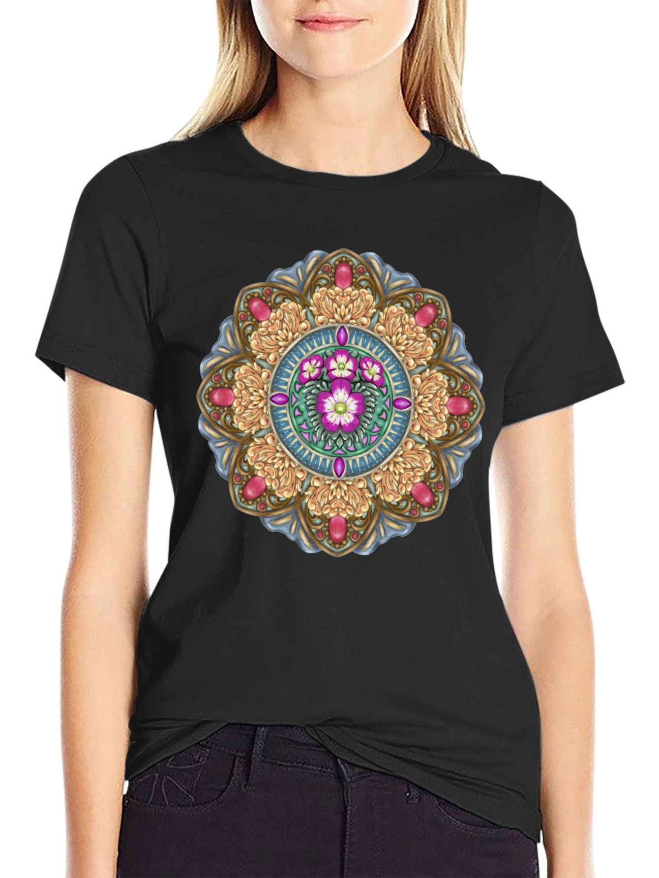Floral Mandala T-Shirt - Black